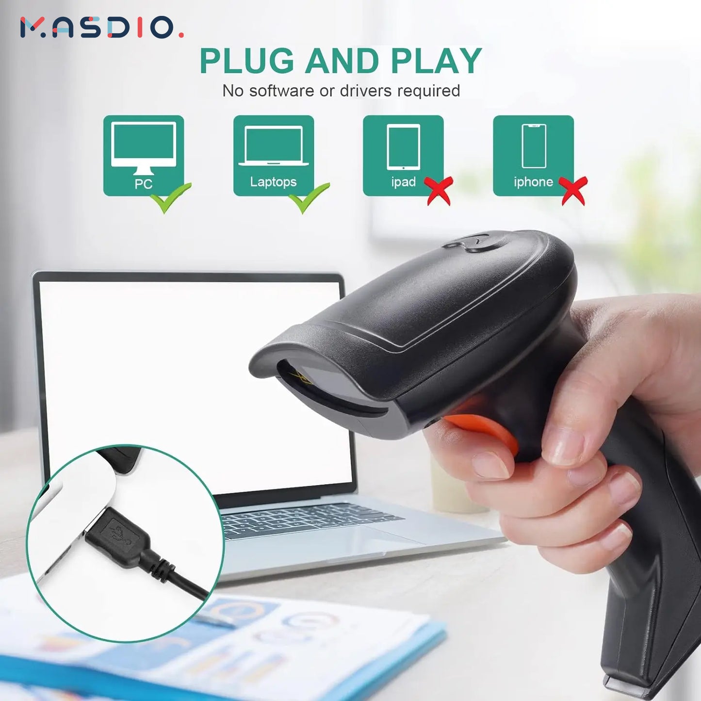 Leitor de código de barras a laser USB Masdio
