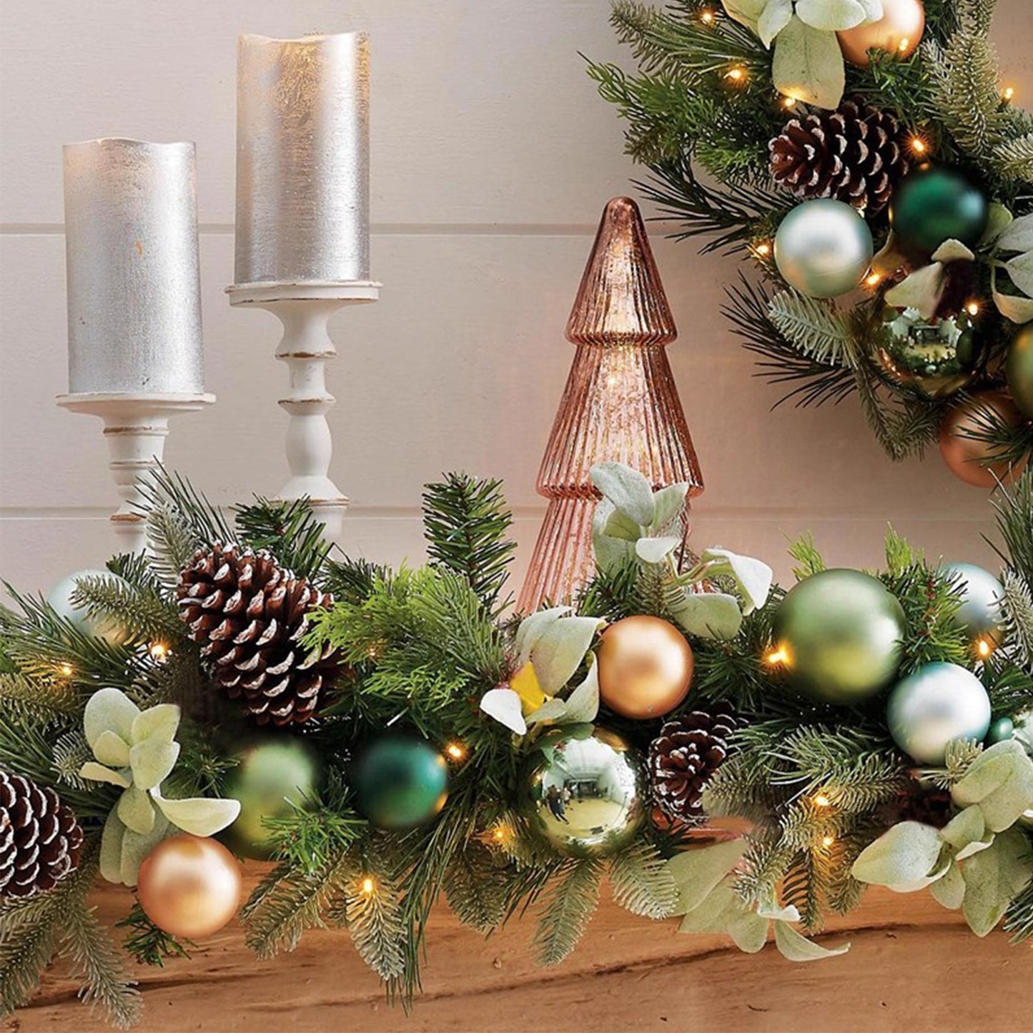 Masdio Pre-Lit Frosted Berry & Pinecone Wreath & Garland Set