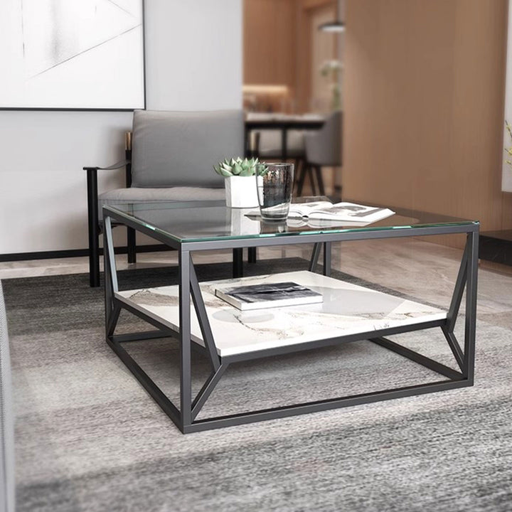 MAS-1392 Masdio Modern Glass Top Coffee Table with Marble Shelf