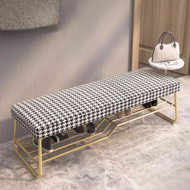 Houndstooth Print Ottoman Shoe Bench