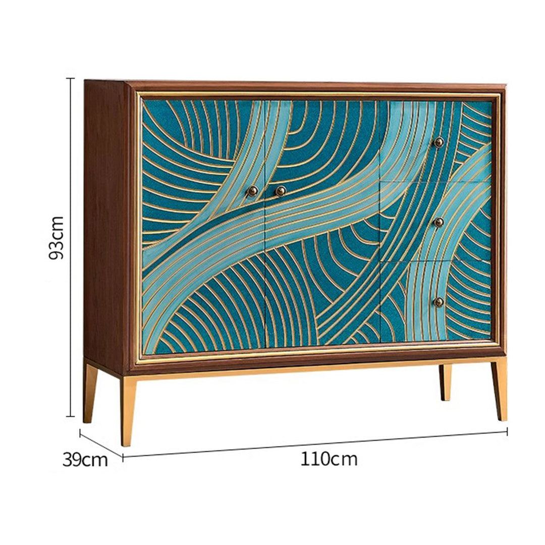 Geometric Wood Carving Sideboard Cabinet