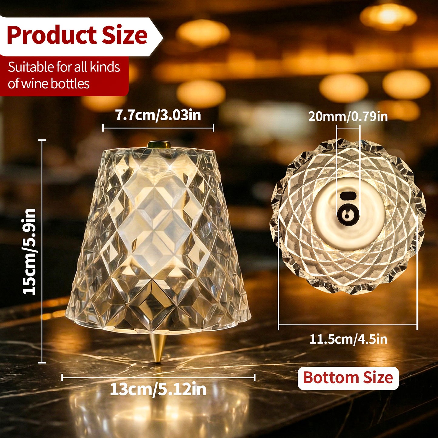 Masdio 3色タッチ充電式ワイヤレスボトルランプ