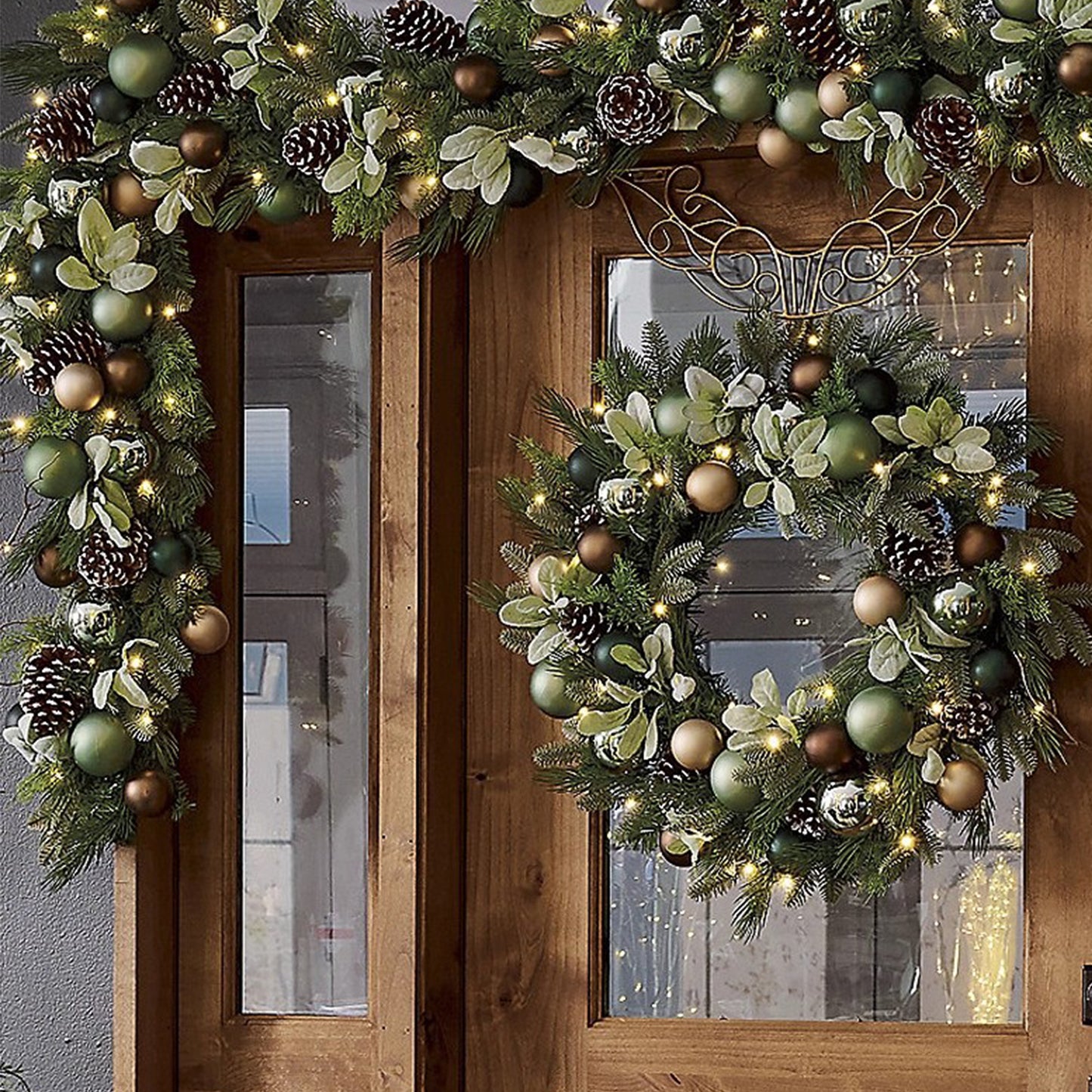 Masdio Pre-Lit Frosted Berry & Pinecone Wreath & Garland Set