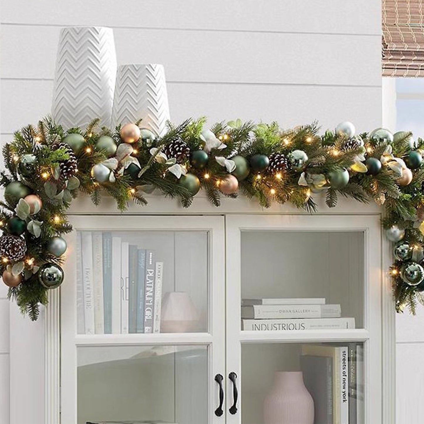 Masdio Pre-Lit Frosted Berry & Pinecone Wreath & Garland Set