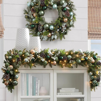 Masdio Pre-Lit Frosted Berry & Pinecone Wreath & Garland Set
