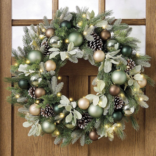 Masdio Pre-Lit Frosted Berry & Pinecone Wreath & Garland Set