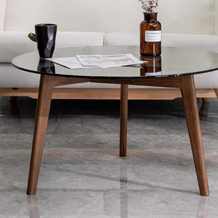 MAS-1372 Masdio Round Glass Solid Wood Coffee Table