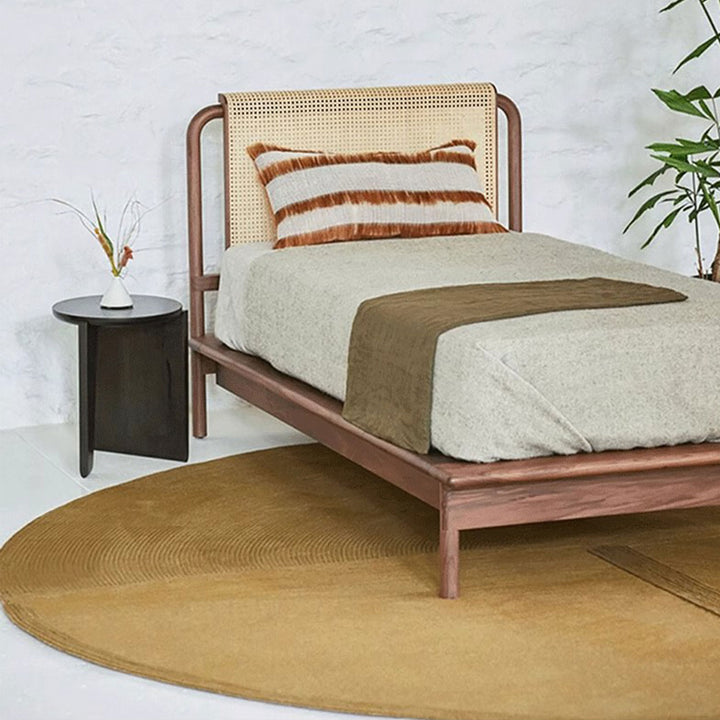 Solid Wood Bed Frame with Rattan Headboard