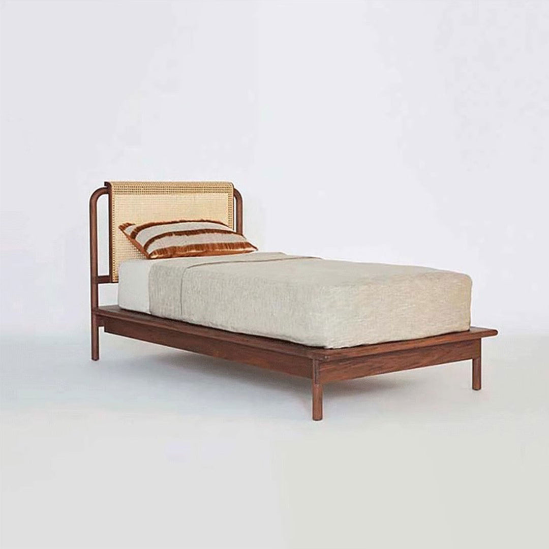 Solid Wood Bed Frame with Rattan Headboard