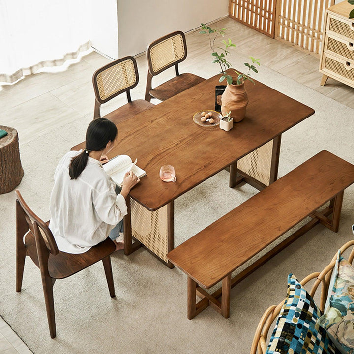 Presenthem solid wood rattan dining table/bench - Present Them