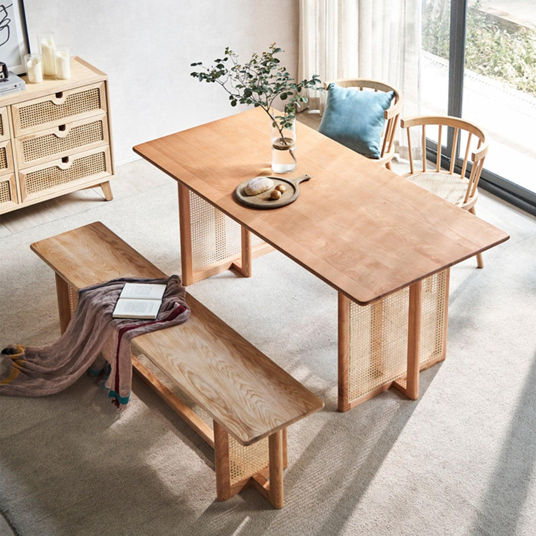 Presenthem solid wood rattan dining table/bench - Present Them